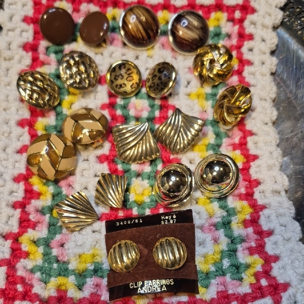10 Pairs Gold and Brown Clip On Earrings Collection